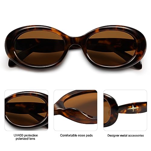 SOJOS Small Retro Oval Polarized Sunglasses for Women Men 90s Vintage UV400 Protection Tiny Sun Glasses SJ2286