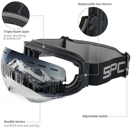 SPOSUNE Ski Goggles Over Glasses - Snow Goggle for Men Women Youth Snowboard Skiing - UV400 Anti-Fog Snowmobile Goggles