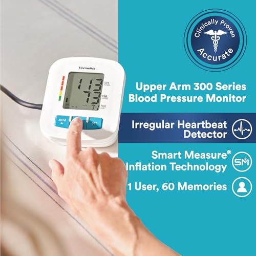 Homedics Upper Arm 300 Series Blood Pressure Monitor, Easy One-Touch Operation, Irregular Heartbeat Detector, Accurate Res...