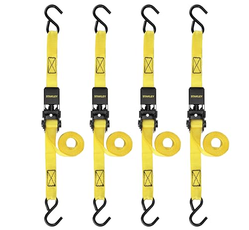 STANLEY S9500 Black/Yellow 1" x 10' Ratchet Straps - Light Cargo (300 lb Working Load / 900 lb Break Strength), 4 Pack