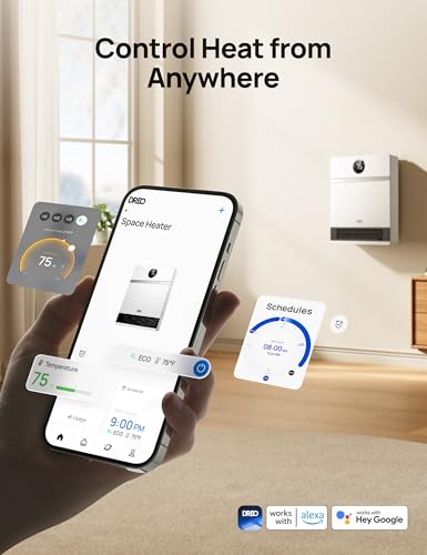 DREO Smart Wall Heater, IP24 Electric PTC Space Heaters for Indoor Use, 30° Oscillation, Adjustable Thermostat, Remote Con...