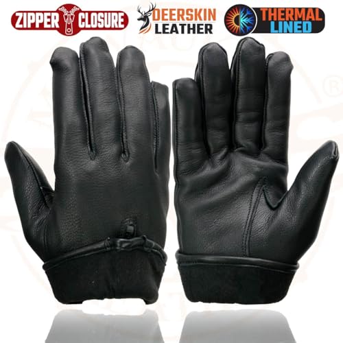 Milwaukee Leather SH866 Men's Thermal Lined USA Deerskin Leather Black Motorcycle Gloves w/Zipper Closure