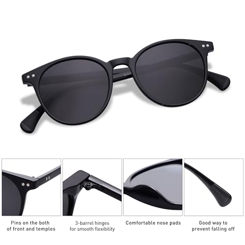 SOJOS Small Round Classic Polarized Sunglasses for Women Men Vintage Style UV400 Lens MAY SJ2113