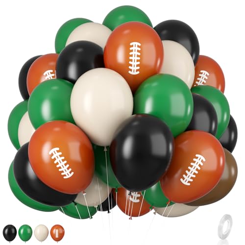 12 Inch Football Printed Party Balloons - Dark Green, Black, Beige - Boys Sports Birthday Party Decorations
