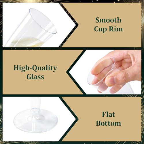 FOCUSLINE 100 Pack 4.5 Oz Plastic Champagne Flutes, Clear Plastic Champagne Glasses, Disposable Toasting Glasses Recyclabl...