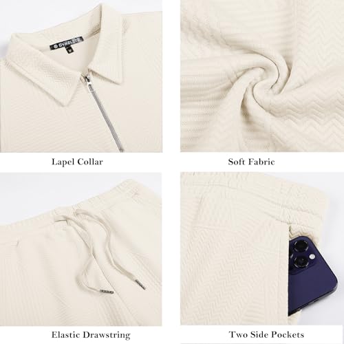 GYMELITE Men's 2 Piece Short Sets Outfits Summer Polo Shirts and Shorts Casual Zip Short Sleeve Fashion Shorts Tracksuit Set