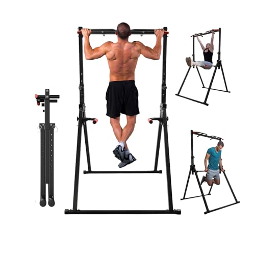 Fenjidrop Foldable Pull Up Bar Stand, 440LBS Capacity Adjustable Height Dip Station for Home Gym, Strength Training Equipm...