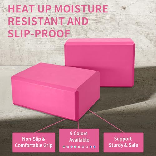 Yoga Block 2 Pack 9"x6"x3", Sturdy Yoga Foam Blocks, High Density & Non Slip Surface for Pilates & Stretching, Fitness Acc...