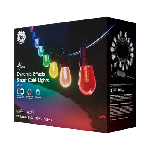 Cync GE Dynamic Effects Smart Cafe Lights, Color Changing Patio String Lights, Compatible with Alexa and Google, 48ft