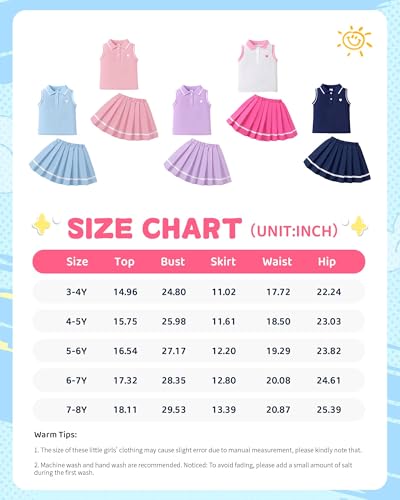 Kucnuzki Little Girls Clothes Toddler Outfit Polo Sleeveless Shirt Spring Tank Tops Pleated Skirt 2 Piece Set Clothing