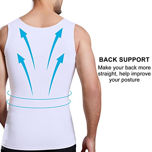 Mens Slimming Compression Shirt, Body Shaper Workout Tank Top, Gynecomastia Tummy Control Undershirts - Change in Seconds