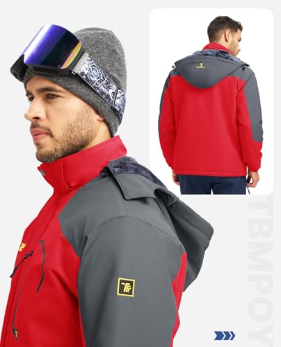 TBMPOY Men's Winter Jackets Skiing Waterproof Snow Thick Fleece Lined Hooded Utility Cold Weather Warm Outdoor Ice Work