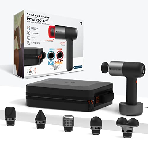 Sharper Image Deep Tissue Percussion Massage Gun, Powerboost Pro+ Hot & Cold Rechargeable Handheld Massager, 6 Adjustable ...