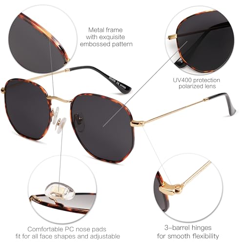 SOJOS Square Polarized Sunglasses for Women Men Small Hexagonal Polygon Shades SJ1072