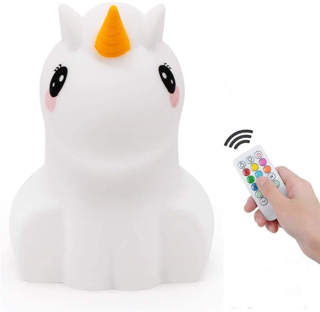Tianhaixing Animal-Shaped LED Night Light, Rechargeable Silicone Bedside Lamp, Adjustable Brightness, 9 Colors, Model THX8856-6, White