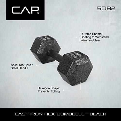 Cap Barbell Black Cast Iron Hex Dumbbell | 5-120 LBs | Single or Pair