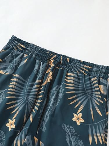 WDIRARA Men's 2 Piece Beach Outfits Tropical Floral Print Short Sleeve Button Shirt and Shorts Set