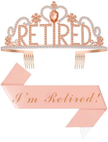 Papoopy Retirement Party Decorations with Tiara and Sash for Women, Happy Retired Crown and Sash for Gift