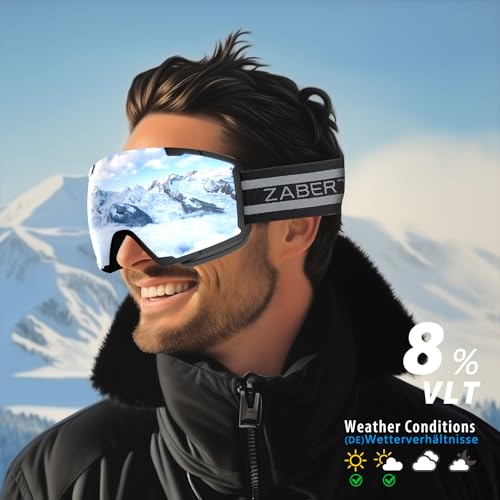 ZABERT OTG Over Glasses Ski Goggles,Snow Snowboard Goggles,Adult Men Women Youth,Anti-fog 100% UV Protection Stylish Comfy