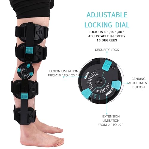 Hinged Rom Knee Brace, Adjustable Post Op Knee Immobilizer for Recovery Stabilization, ACL, MCL and PCL Injury, Medical Or...
