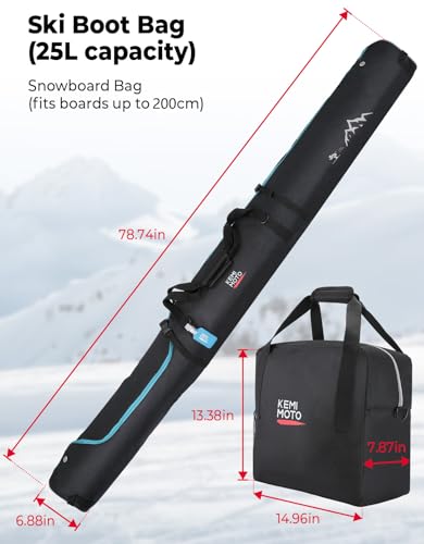 KEMIMOTO Ski Bag and Boot Bag Combo, Snowboard Bag Padded Ski Bags for Air Travel, Snow Ski Bags Fit Skis Up to 200cm, Ski...