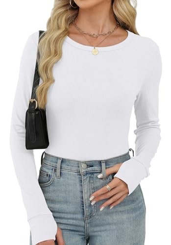 XIEERDUO Long Sleeve Thermal Shirt for Women Fleece Slim Fit Tops Crewneck Basic T-Shirts with Thumb Holes Fall Fashion 2025