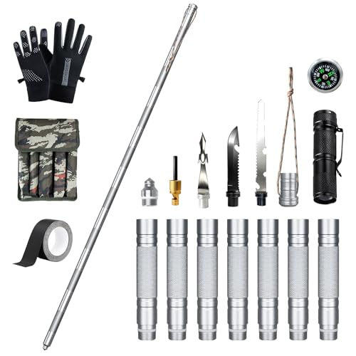 15-in-1 Tactical Walking Stick with Spear & Knife & Flashlight & Thermal Gloves & Anti-Slip Tape, Multitool Survival Hikin...