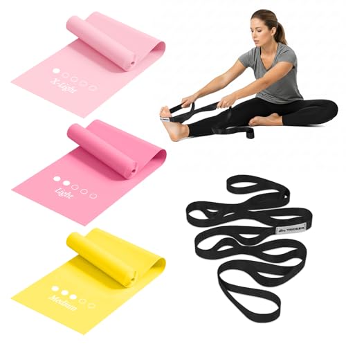 Trideer Stretching Strap & 3-Level Resistance Bands Set for Rehab, Flexibility Training, and Full-Body Strength, Physical ...