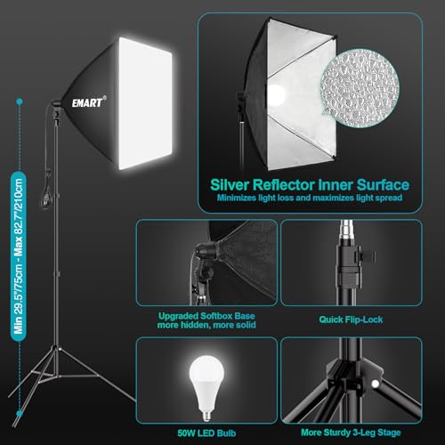 EMART 8.5 x 10 ft Backdrop Support System, Professional Photography Lighting Kit with 10*12ft Backdrop*3, 50W LED Blub, Re...