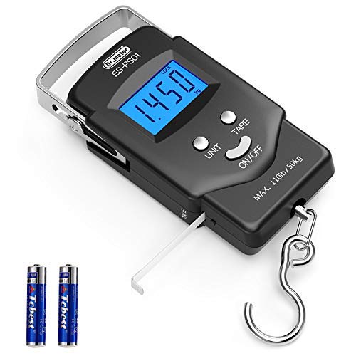 Dr.meter Fish Scale Luggage Scale Fishing Gear - 110lb Backlit LCD Display Digital Scale with Built-in Measuring Tape - Fi...