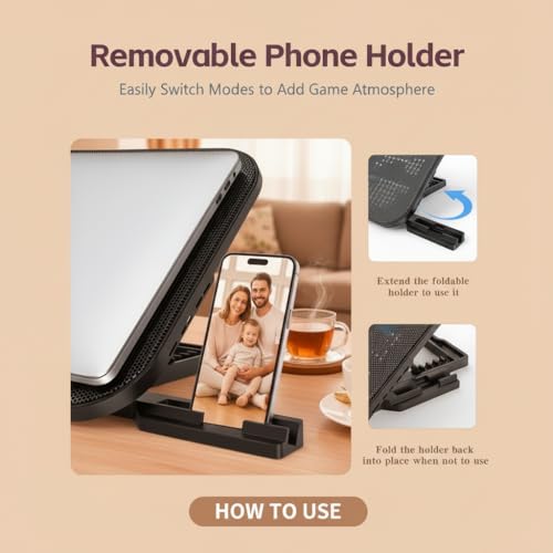 Laptop Cooling Pad with 3 Quiet Fans, 5-Level Height Adjustable Ergonomic Stand, 2 USB Ports & Phone Holder, Fits 12-17 In...