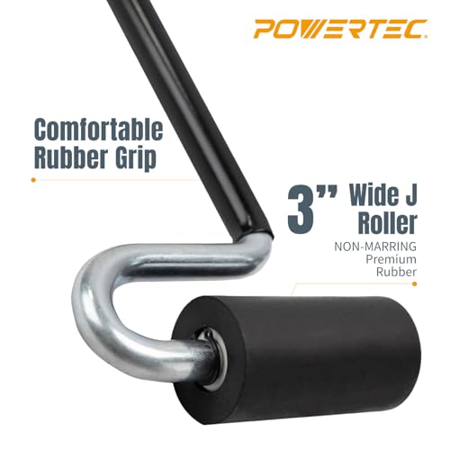 POWERTEC 12" Long Handle J Roller, 1-1/2 Inch Diameter, 3 Inch Wide, Laminate & Veneer Rubber Roller Tool for Edge Bandin...