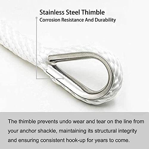 Young Marine Premium Solid Braid MFP Anchor Line Braided Anchor Rope/Line 3/8 Inch 100FT with Stainless Steel Thimble & Sh...