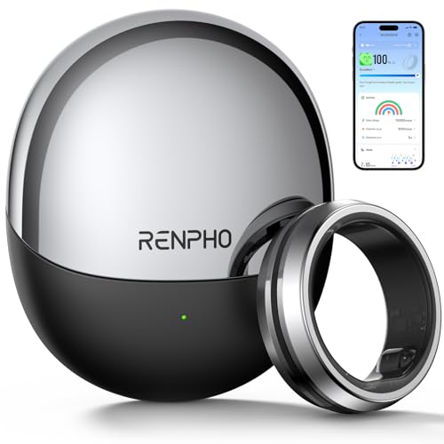 RENPHO Lynx Smart Ring, Blood Oxygen & Heart Rate Monitors with 7-Day Battery Life, Titanium, Waterproof, Subscription-Fre...