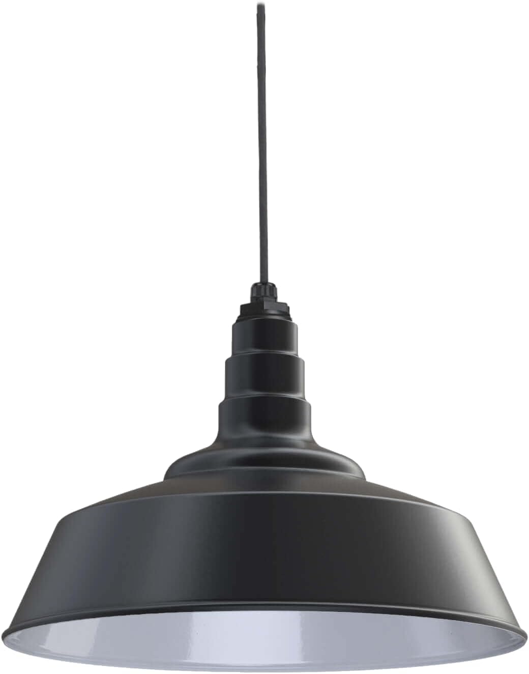 Steel Lighting Co. Manhattan Warehouse Light | Ceiling Mounted Pendant | 20 inch Dome | Black Cord | Large Steel Barn Light Made in America | Matte Black Exterior/White Interior