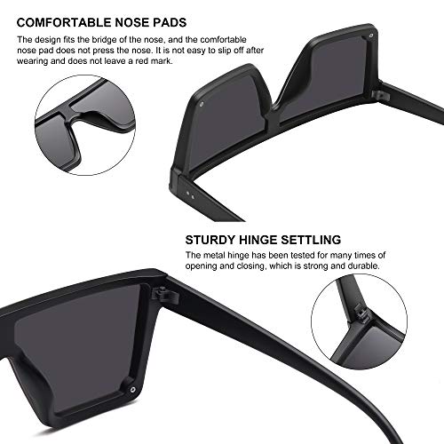 STORYCOAST Square Sunglasses for Women Men Fashion Big Frame Flat Top Sun Glasses Mirror Lens