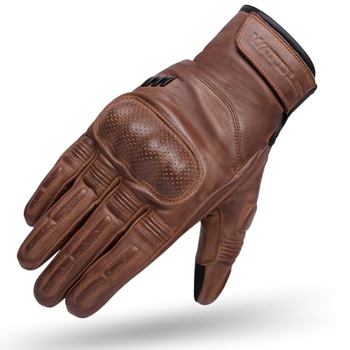 WARDLER Chester Motorcycle Gloves for Men/Women, Cowhide Leather Touchscreen, Summer, Chester Vintage, Knuckle & Finger Pr...
