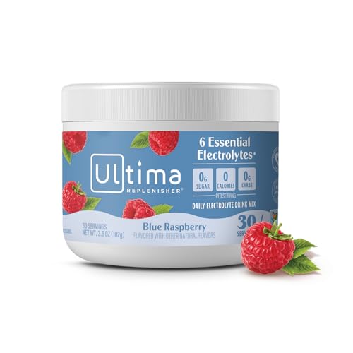 Ultima Replenisher Daily Electrolyte Powder Drink Mix – Sugar Free – Blue Raspberry, 30 Servings – Hydration Powder with 6...