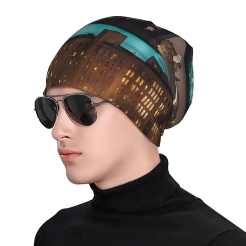 New York Manhattan Bridge Night Print Soft Beanie Hat for Men Women Warm Fashion Cap for Jogging Cycling Gift Outdoor Use ...