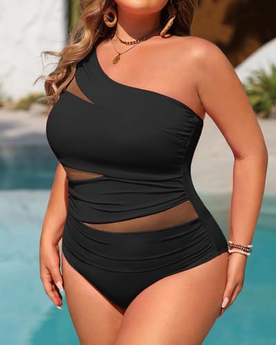 Aqua Eve Plus Size One Piece Swimsuit for Women Tummy Control Bathing Suits One Shoulder Swimwear