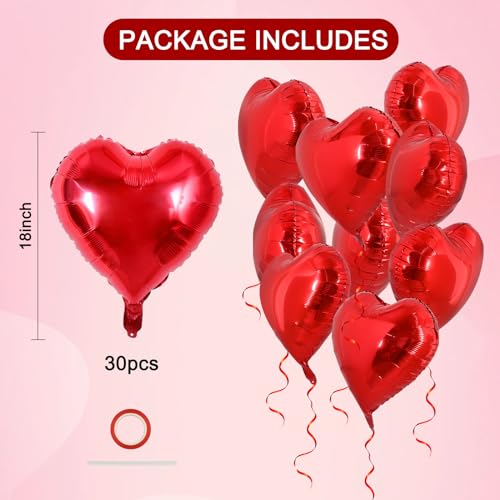 TONIFUL 30Pcs 18 Inch Red Heart Balloons Valentine’s Day Heart Shape Foil Mylar Balloons Decoration for Romantic Valentin...