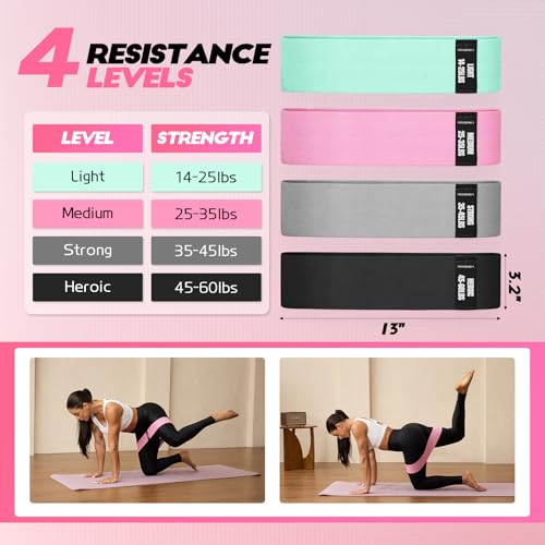 Resistance Bands for Working Out with Guide, 4 Workout Bands for Women & Men, Fabric Exercise Bands for Legs, Hip, Glute, ...