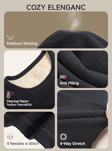 TRENDOUX Thermal Underwear for Women: Wool Long Johns Set with Fleece, Warm Base Layer Stretchy Top and Bottom Cold Weather