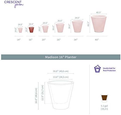 Crescent Garden Madison Planter– Weather-Resistant, Double Walled Indoor/Outdoor Plant Pot with Drain Hole – Durable All-Season Flower Container, 16" W (Cloud White)