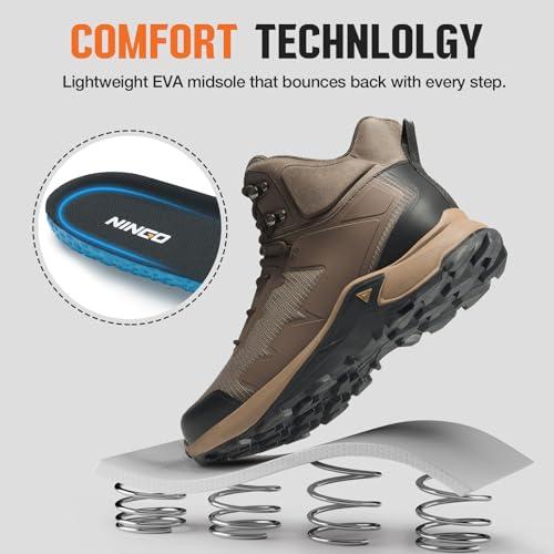 NINGO Men's Hiking Boots, Waterproof All-Terrain Hiking Shoes, Breathable Lightweight Outdoor Ankle Boots for Trekking, Ba...