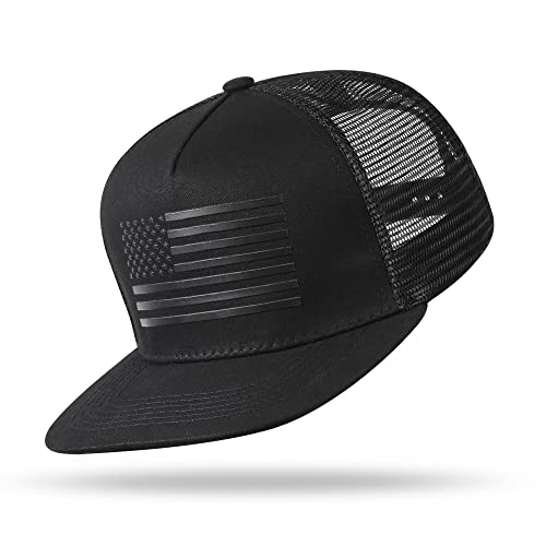 UALON Baseball Cap, Snapback Trucker Hat for Men & Women with American Flag and Adjustable, Breathable Mesh, Flat Bill Hats
