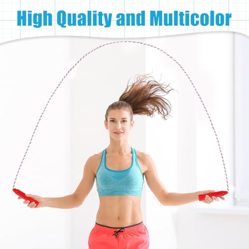 Honoson 50 Pcs Rainbow Jump Rope Bulk Gift for Kids 7.8ft Nylon Stripe Ropes with Handle Adjustable Colorful Party Favor C...