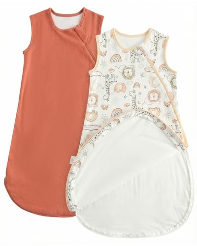 WYTbaby 2 Pack Baby Sleep Sack 1.5 1.0 TOG, 100% Cotton Sleeveless Wearable Blanket, 2-Way Zipper, 0-24 Month