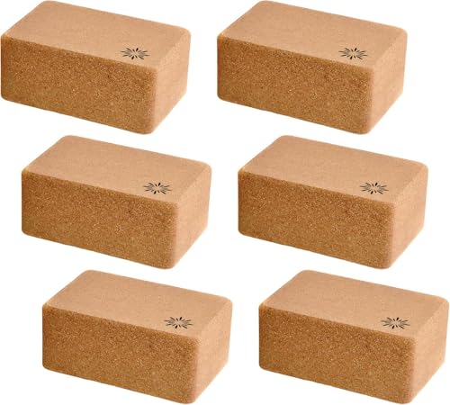 Sunshine Yoga 4" Cork Yoga Block, 6 and 4 Pack Bulk Yoga Blocks, Firm and Supportive Yoga Brick, Balance Exercise Block fo...