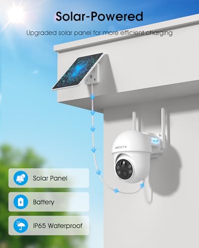 ARCCTV Solar Security Cameras Wireless Outdoor, 4MP 360° View Battery Powered Outdoor Camera, Night Vision with Spotlight,...